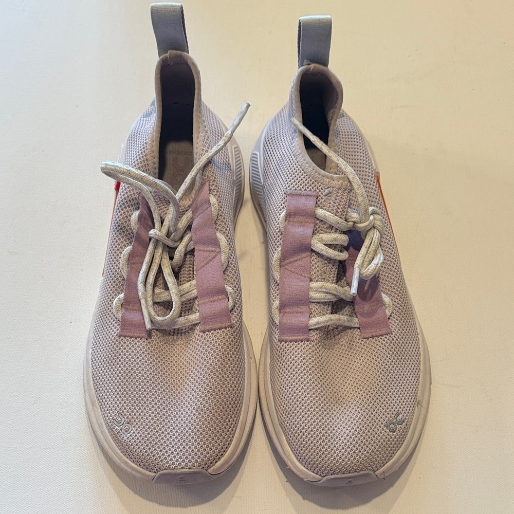 On Running Light Pink and Gray Athletic Shoes